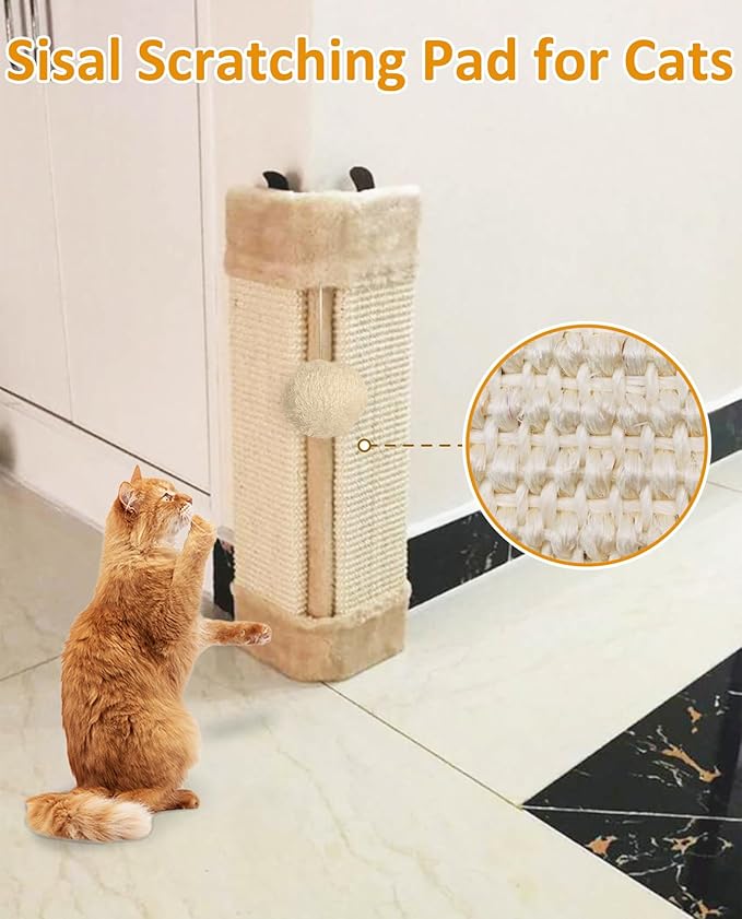 BNOSDM 2 Pack Corner Wall Cat Scratcher Corners Pet Scratch Pad for Cats Vertical Scratching Board Sisal Protector Furniture Pet Wear Resistant Mat for Door Sofa (Beige)
