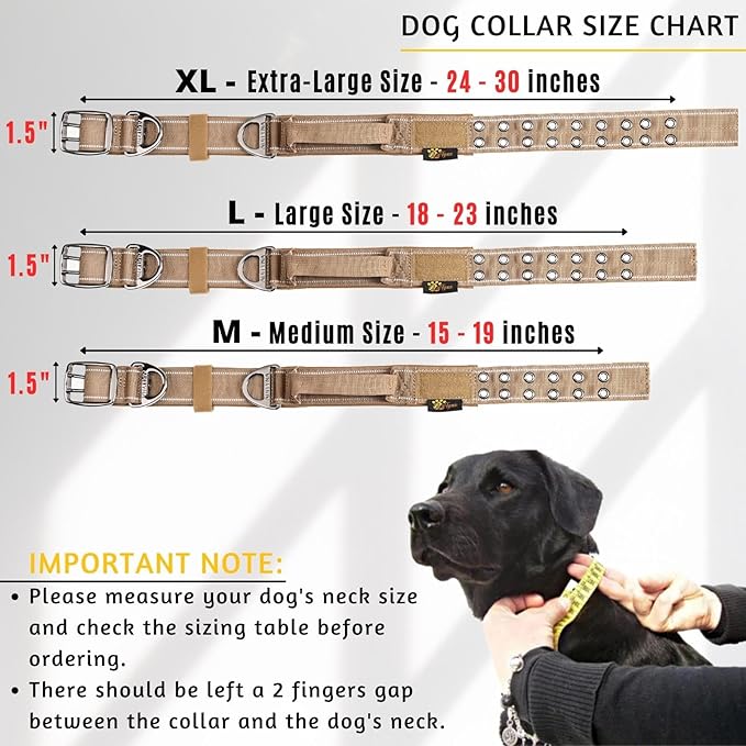 ADITYNA Heavy Duty Dog Collar for Medium Dogs - Reflective Collar with Handle for Training, and Walking - Wide, Thick, Tactical, Soft Neoprene Padded