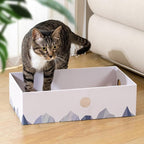 Cat Scratcher Box with Heavy-Duty Double-Sided Cardboard Pad, Cardboard Lounger, Interactive Hole Design, Cat Bed for Indoor Cats, White, Large