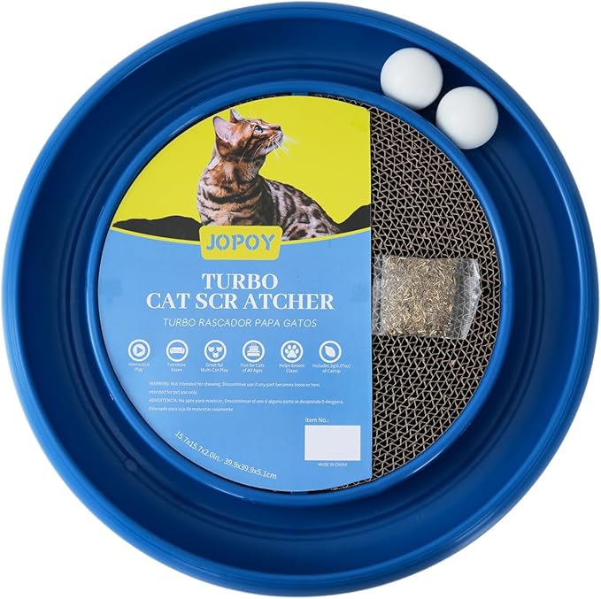 Cat Scratcher Toy Ball Track for Indoor Cats,Round Interactive Scratching Board Exercise Set for Bored Indoor Adult and Kitten Mental & Physical Stimulation (Blue)