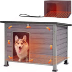 GUTINNEEN Heated Dog House Outdoor Insulated Dog Kennel with Heater, Durable Metal Frame, Chew-Resistant Cord, 6-Sided Thermal Liner, PVC Door Curtain for Winter (Grey)