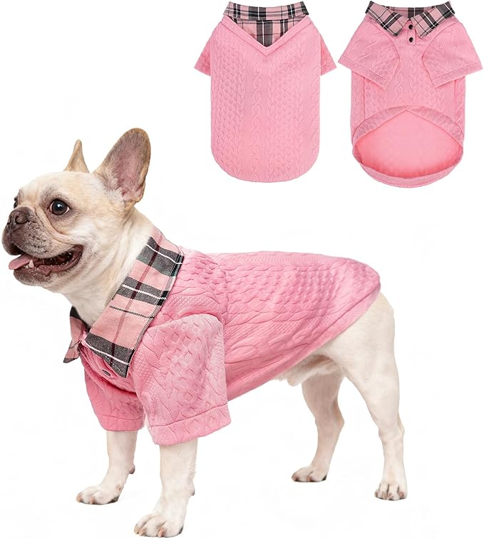SCENEREAL Dog Sweaters for Small Medium Dogs, Pet Hoodie Sweatshirts Winter Knitted Pullovers with Fashion Shirt Collar, Puppy Clothes Cold Weather Coats, Pink SM