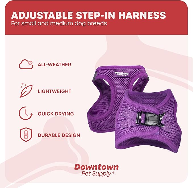 Downtown Pet Supply Step-in Dog Harness – No Pull, Adjustable Padded Mesh with Reflective Trim, Secure Buckle Strap – Comfortable & Breathable Small Dog Harness, X-Small, Purple