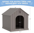 Fancyango Large Dog House Outdoor Indoor, Sturdy Plastic Waterproof Doghouse with Air Vents and Elevated Floor, Easy Clean and Assemble for Medium Large Dogs (Classic Grey, 36.2''L×38''W×38''H)