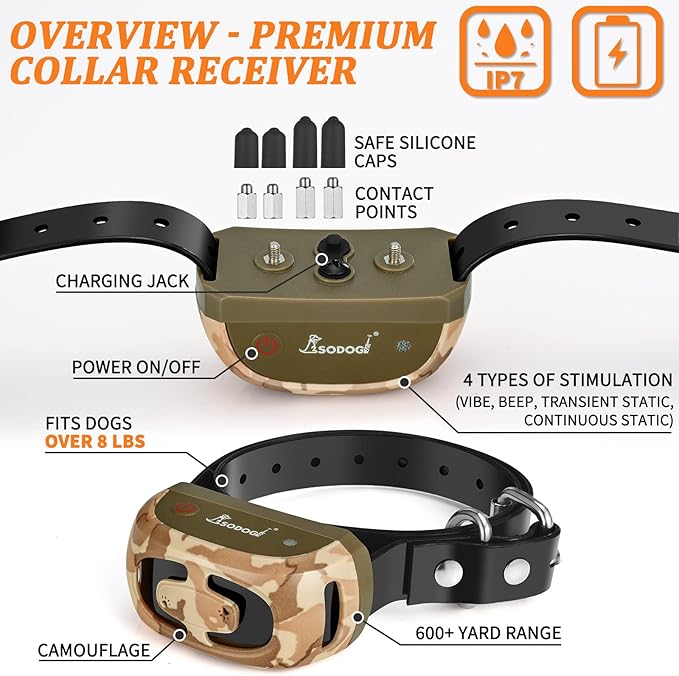 Electric Shock Collar - Dog Training Collar with Remote 2000ft, Waterproof Dog Shock Collar for Medium Large Dogs with Strong Vibration&Beep, Rechargeable E Collar with 2 Collar Straps (Desert Camo)