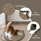 Personalized Cat Scratcher Mat, Customized with Name Text Natural Cotton Rope Round Horizontal Cat Scratching Pads with Ball Toy, Cat Furniture Protector for Wall, Couch, Carpets, Sofa (Chocalate)