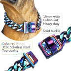 19 mm Dog Collar Rainbow Heavy Duty Stainless Steel Dog Colorful Luxury Training Collar Cuban Link with Durable Clasp Necklace Chain