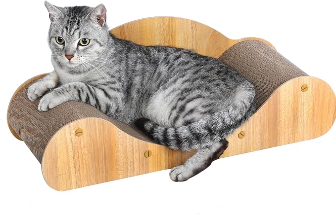 FluffyDream Cat Scratcher Cardboard, Scratching Pad House Bed Furniture Protector, Infinity Shape, Curved (Wood, Round Sofa)