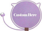 Personalized Cat Scratcher Mat, Customized with Name Text Natural Cotton Rope Round Horizontal Cat Scratching Pads with Ball Toy, Cat Furniture Protector for Wall, Couch, Carpets, Sofa (Purple)