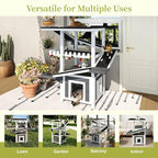 4-Tier Cat Tree Outdoor/Indoor Cat House, Weatherproof Wooden Cat Tower, Multi-Level Feral Cat Shelter with Ramps, Scratching Post & Enclosed Condo, Outside Cat Enclosure for Multiple Cats,Grey white