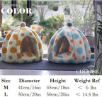 Cat Polka Dot Yurt Bed, Plush Warm Semi-Enclosed Cave Hideaway, Soft Comfy House for Indoor Kitten (Blue,Medium)