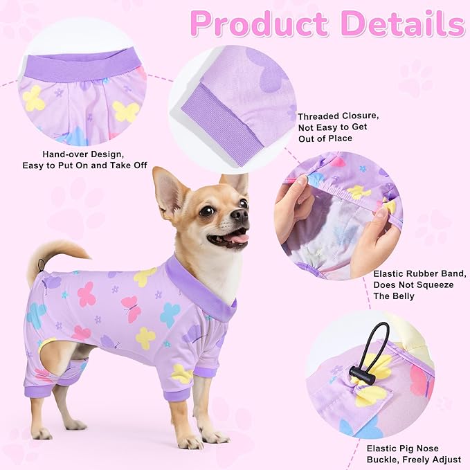 Glittme 2PACK Dog Pajamas Soft Dogs Clothes for Small Medium Dogs Elastic Cats Apparel Breathable Dog Pjs for Puppy