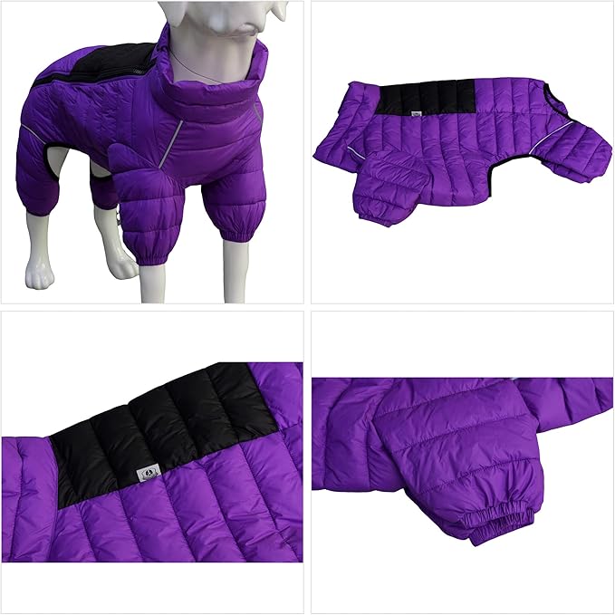Warm Dog Coat, Waterproof Windproof Reflective Jacket - Zippered, Adjustable Outdoor Snow Jacket for Small to Large Dogs - Purple XL