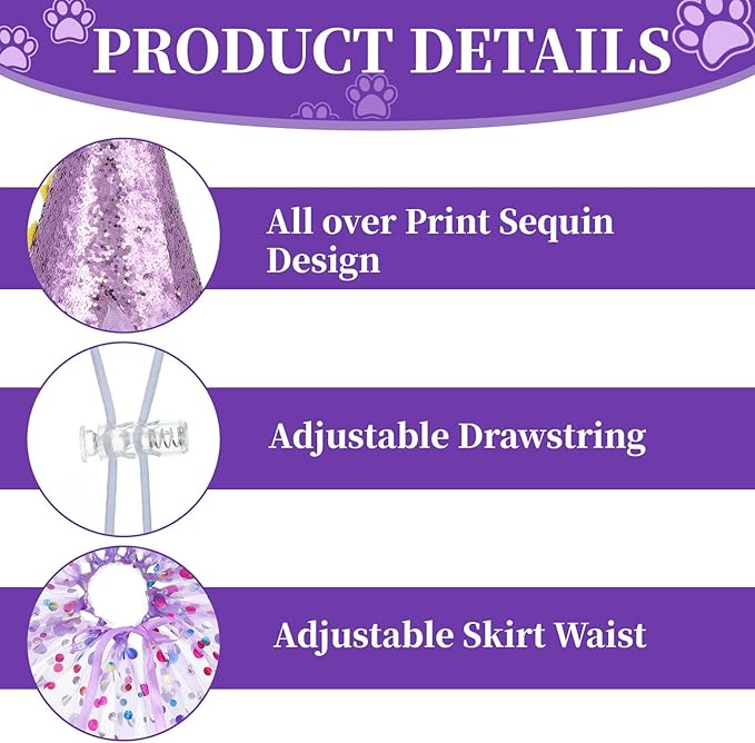 Dog Birthday Hat with Glitter Bandana Dress Set Puppy Birthday Party Supplies Cute Tutu Skirt Costume Outfit for Small Medium Large Dogs Cats Kitten Pet Decorations Purple