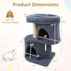Tangkula Small Cat Tree for Indoor Cats, 26 Inch Cat Tower with Sisal Scratching Posts, Dual Cat Condos with Large Padded Push Perch, Modern Cat Climbing Furniture Activity Center (Dark Grey)