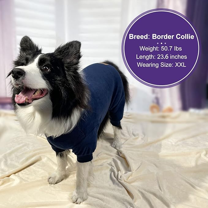 cyeollo Dog Pajamas Thermal Dog Onesie Fleece Dogs Pjs Jumpsuit Stretchable Warm Pet Pajamas for Large Sized Dogs Girl Boy, Navy 3XL