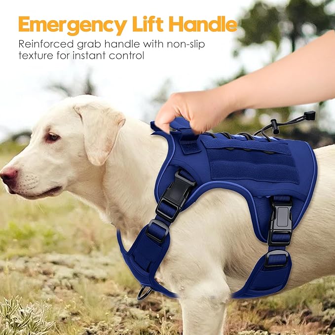 Heavy-Duty Tactical Dog Harness for Large Dogs, No Pull Adjustable Reflective Pet Vest with Molle System, K9 Military-Grade Control for Service Training, Outdoor & 10+ Breeds, Dazzling Blue, XX-Large