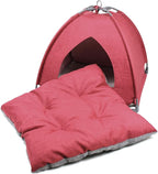 Winsterch Cat Bed Cave for Indoor Cats, Small Pet Tent Cave for Cats, Kittens, and Small Dogs, Warming Cat House with Removable Washable Cushion (18.5'‘ x 18.5’' x 15.8'',Red)