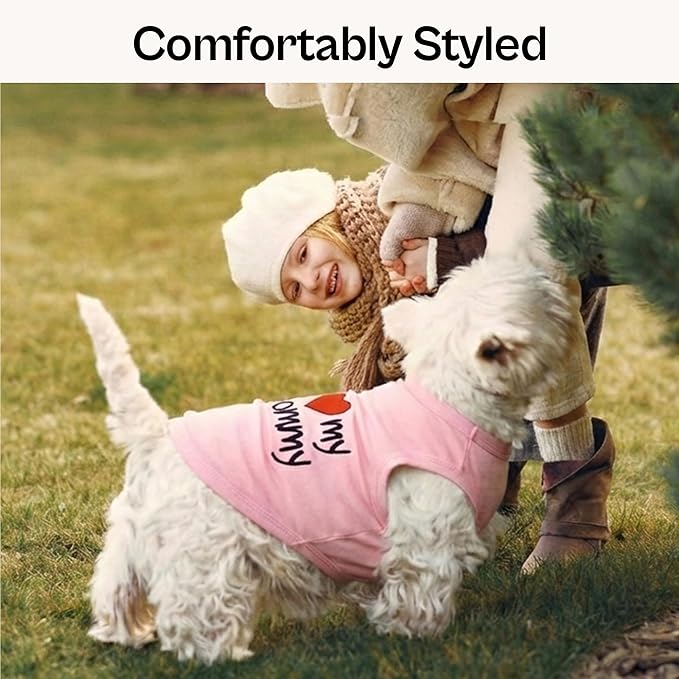Parisian Pet Dog Shirt - 100% Cotton Shirts for Small Dogs - Pink Sleeveless Girl Pet Clothes - Lightweight Pet T Shirts - Breathable Puppy Clothes - Stretchy I Love My Mommy Dog Apparel