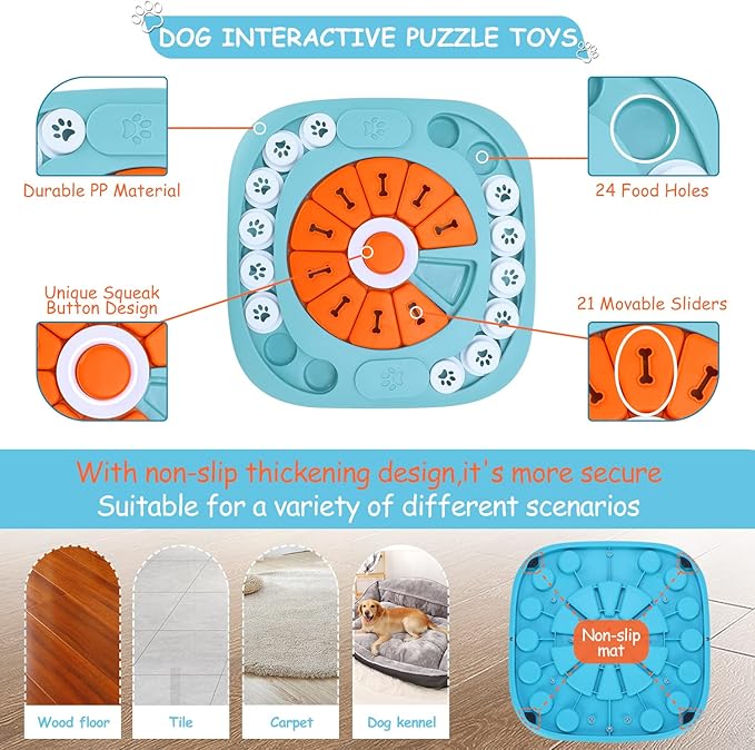 Dog Puzzle Toys, Interactive Treat Puzzle Dog Toy for IQ Training & Mental Stimulating, Squeaky Design for Large, Medium, Small Dogs