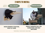Cat Window Perch & Wall Hammock – 2-in-1 Solid Wood Window Seat with Strong Suction Cups & Wall Mount Option – Indoor Shelf with Climbing Steps + Hanging Toy