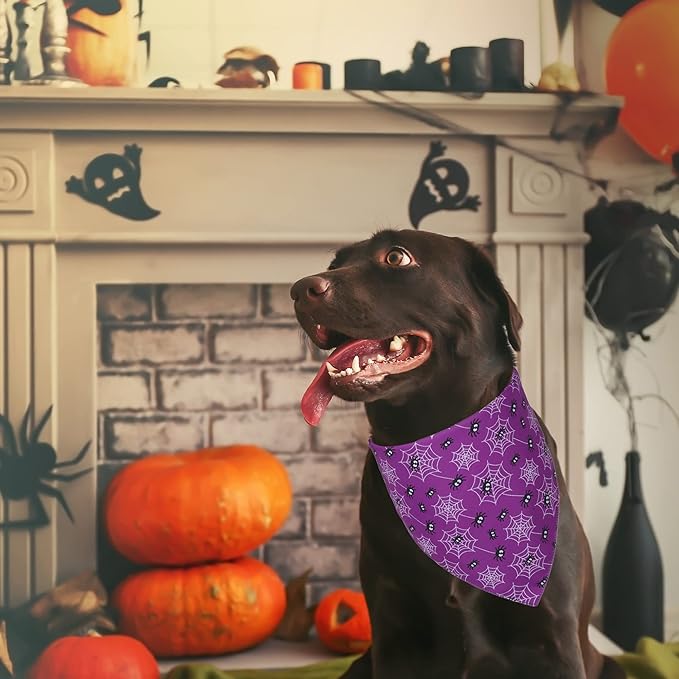 ADOGGYGO 2 Pack Halloween Dog Bandanas, Reversible Triangle Dog Scarf Accessories Halloween Bandanas for Small Dogs Pets (Small)