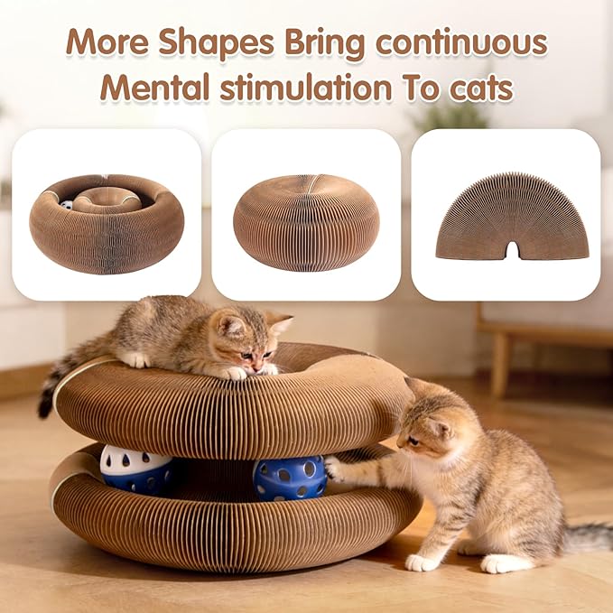 Extensible Cat Scratcher Cardboard Toy | Magic Accordion Scratching Pad with Bell Ball - Foldable & Reversible Interactive Kitty Play for Indoor Cats (1 Pack)