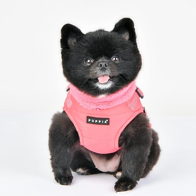 Puppia Donavan Winter Dog Coat with Integrated Harness No Pull Cold Weather Waterproof Warm Fleece Back Zipper for Small & Medium Dog, Pink, Medium