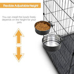 2 Pcs Black Large Pet Dog Food Water Bowl for Cage Stainless Steel Non-Spill Kennel Hanging Cats Bowls with Clamp Holder Crate Feeder Dish for Medium Large Dogs Huge Pets (7.1x2.5'' & 6.3x2.4'')
