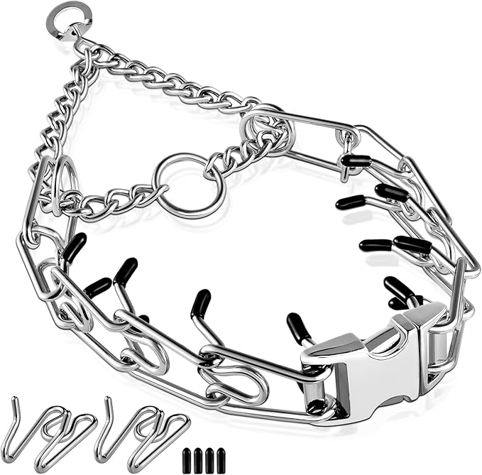 Pinch Collar for Dogs, Prong Training Collar with Quick Release Buckle for Dog Pulling Behavior Correction, Adjustable Pinch Leashes (M/L / 18-23" Neck Size)