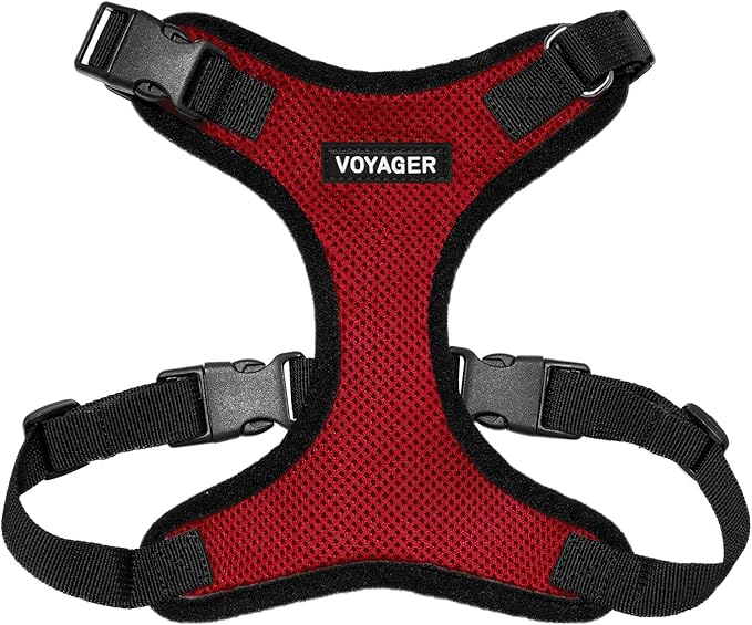 Voyager Step-in Pet Harness - All Weather Mesh, Adjustable Step in Harness for Cats and Dogs by Best Pet Supplies - Red/Black Trim, M