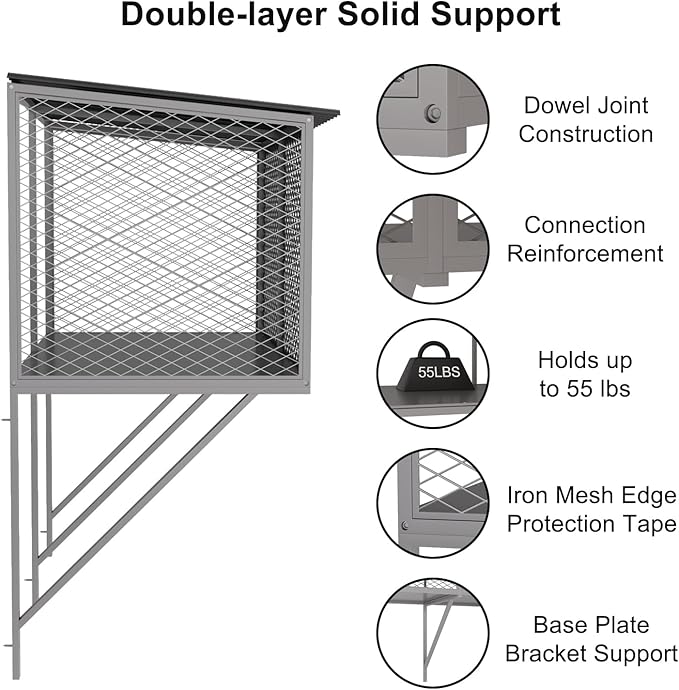 ROOMTEC Cat Catio, Metal Cat Window Box for Indoor Cats Cat Window Perch for Multi Cats All Weather Use Outdoor Haven Enclosure for Safely Enjoying the Outdoor Sights Scents and Napping,Grey