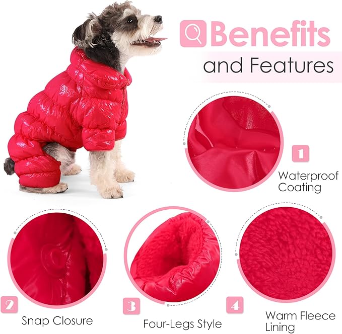 AOFITEE Dog Winter Coat, Waterproof Dog Jacket, Fullbody Dogs Winter Coat Snowsuit, Windproof Puppy Puffer Jacket Snow Suit with Legs, Pet Fleece Vest Coats for Small Dogs, Christmas Red XXL