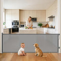 96" Retractable Baby Gates Large Openings, Extra Wide Mesh Dog Gate for Garage Deck Porch, Strong Suction Disc Prevent Crawling Under, 34" Tall Long Safety Gate for Child Indoor Outdoor, Gray