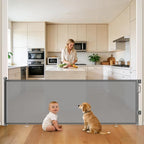 96" Retractable Baby Gates Large Openings, Extra Wide Mesh Dog Gate for Garage Deck Porch, Strong Suction Disc Prevent Crawling Under, 34" Tall Long Safety Gate for Child Indoor Outdoor, Gray
