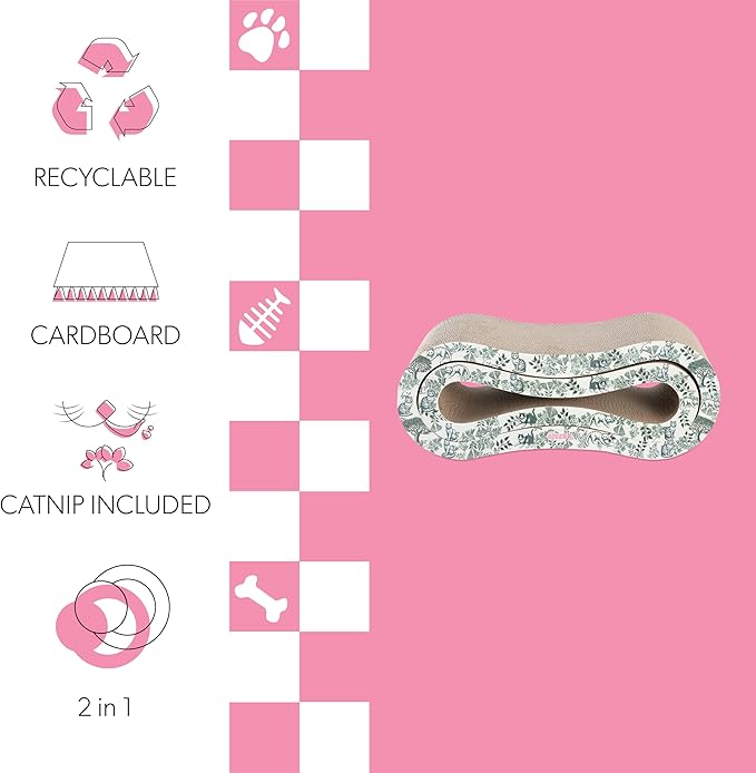 CSR1014F Suvi 26" Modern Cardboard Infinity 2-in-1 Lounge Bed Cat Scratcher with Catnip, Garden Cats