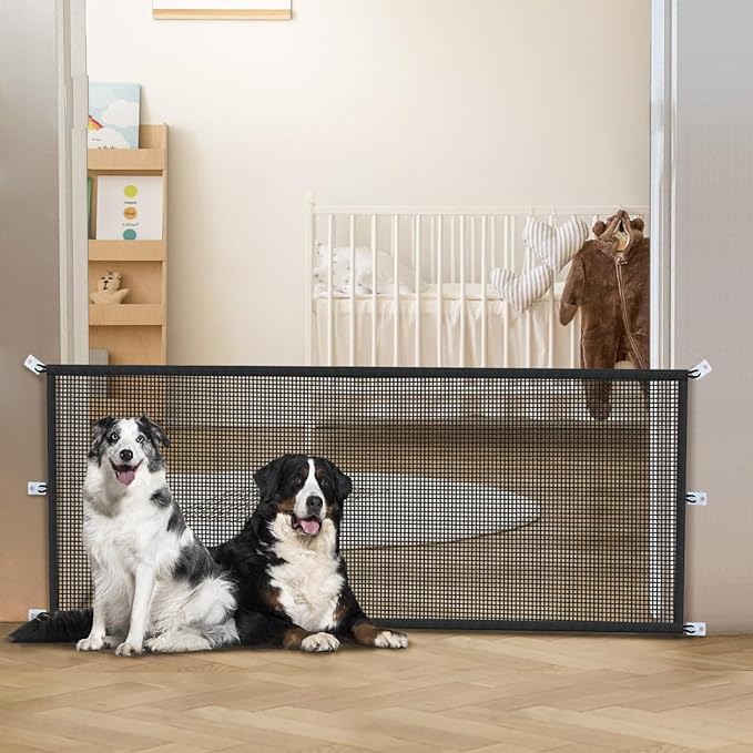 Dog Gate Indoor Pet Gates for Stairs: Dogs Screen Mesh Gate for The House Magic Gate for Kitchen Doorways Hallway Stairways Porch Yard 30 inch Tall, 60 inch Wide