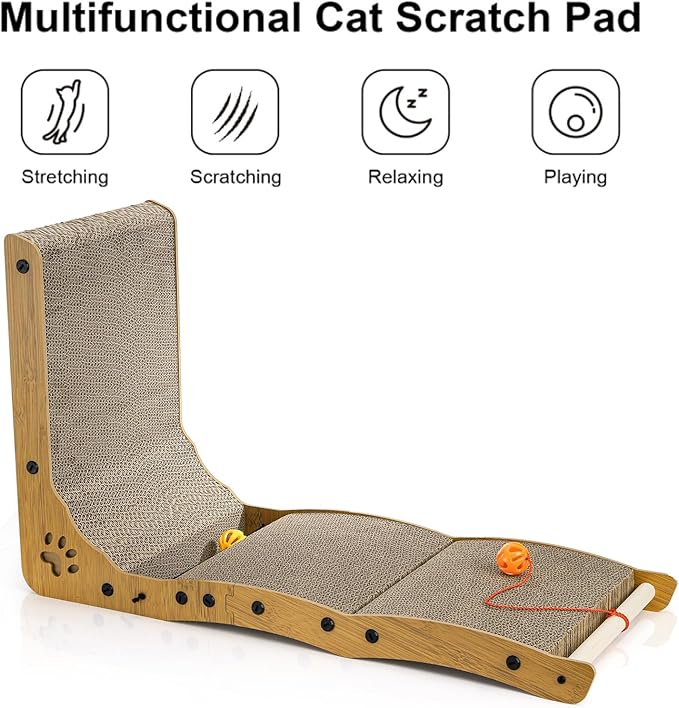 L Shape Cat Scratcher, 26.8" Vertical Cat Scratching Board with Ball Toy, Large Wall Mounted Curving Scratching Ramp, Tall Standing Cat Scratch Pad, Wall Furniture Protector for Indoor Cats