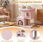 PETSITE 25.5-inch Small Cat Tree, Modern Multi-Level Cat Tower with 2 Comfy Condos, Sisal Scratching Posts, Large Plush Top Perch, and Anti-Tipping Kits, Ideal for Indoor Cats and Kittens (Pink)