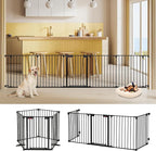 Freestanding Dog Gates with Door Walk Through, Extra Wide Doggy Door 125" W x 29" H Pet Gate Safty 5 Panels Dog Fence for Stairs, Doorways