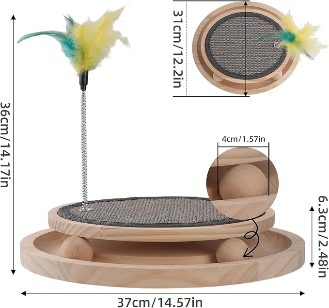 Natural Sisal Round Cat Scratcher，Interactive Cat Ball Track Toy for Indoor Cats，Cat Scratching Pads，Kitten Toys for Chasing Hunting Mental Physical Exercise Puzzle