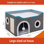 Foldable cat Bed, Cat Beds for Indoor Cats, Large Cat Cave for Pet Cat House with Fluffy Ball Hanging and Scratch Pad, Providing Entertainment for Cats (Grey, Double)