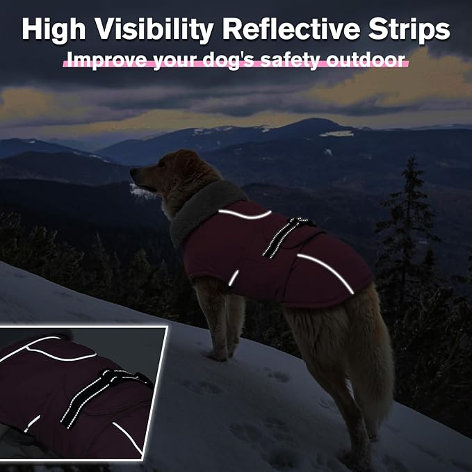 Lelepet Warm Dog Coats for Medium Dogs Waterproof Dog Winter Jacket Reflective Pet Fleece Vest Windproof Cold Weather Coats with Adjustable Buckle & Leash Hole, Pink, M