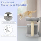 Tangkula Small Cat Tree for Indoor Cats, Cat Tower with Sisal Scratching Posts, Hanging Pompom, Cat Condo with Large Padded Plush Perch for Small Spaces, Kittens (Light Grey)
