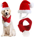 Inscape Data Christmas Dog Santa Hat with Adjustable Scarf, Red Knit Scarf with White Pompom Ball, Dog Winter Neck Warmer, Christmas Party Dressup