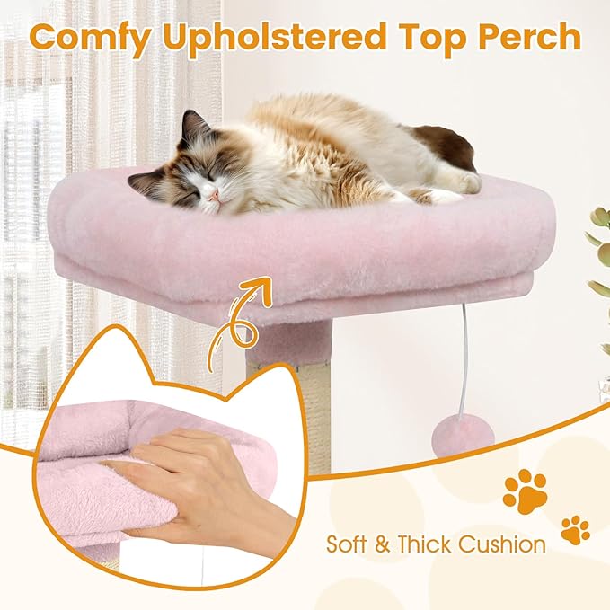 PETSITE Multi-Level Cat Tree, 58 Inches Tall with Sisal Scratching Posts, Condo, Hammock, Dangling Balls, Jumping Platforms, and Cozy Top Perch, Ideal for Indoor Cats to Play and Rest (Pink)