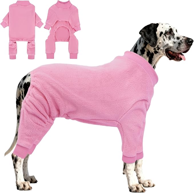 IECOii 5XL Dog Coat for Winter, Pet Pajamas for Dogs Girls- Soft & Warm Long Sleeve Jammies for Indoor Outdoor, Stretchy Dog Winter Coat for Giant Breeds, Great Dane, Machine Washable, Pink, Size 5XL