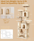 AMHANCIBLE Cat Tree, 70 Inch Cat Tower for Indoor Cats, Multi-Level Cat Tree with Scratching Post, Hammock, Hanging Basket, Large Cat Condos for Adult Cats Kittens, Beige, PT18BG