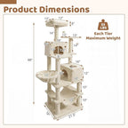 DORTALA Cat Tree for Indoor Cats, 66" Tall Cat Tower with 2 Condos, Sisal Scratching Posts, Plush Perch, Hammock, Dangling Balls, Multi-Level Pet Climbing Furniture Activity Center (Beige)