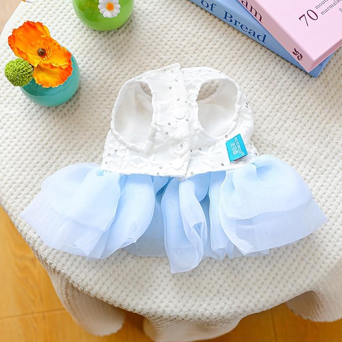 Furbabycare® Elegant Sweet Fashion Puppy Dog Blingbling Princess Skirt Pet Dog Lace Cake Camisole Tutu Dress I-Blue X-Small